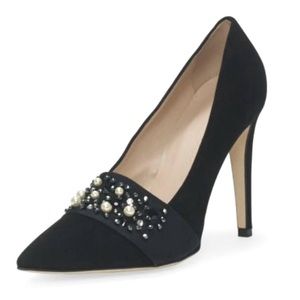Club Monaco Harlow embellished beaded heel pump suede leather